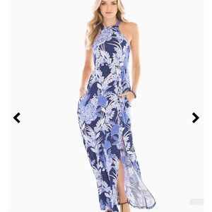 NWOT Soma Halter Front Maxi Dress Blue White Soft Jersey Large